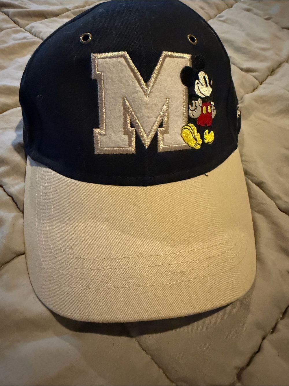 Disney Navy and Cream Baseball Cap with Embroidered Mickey M